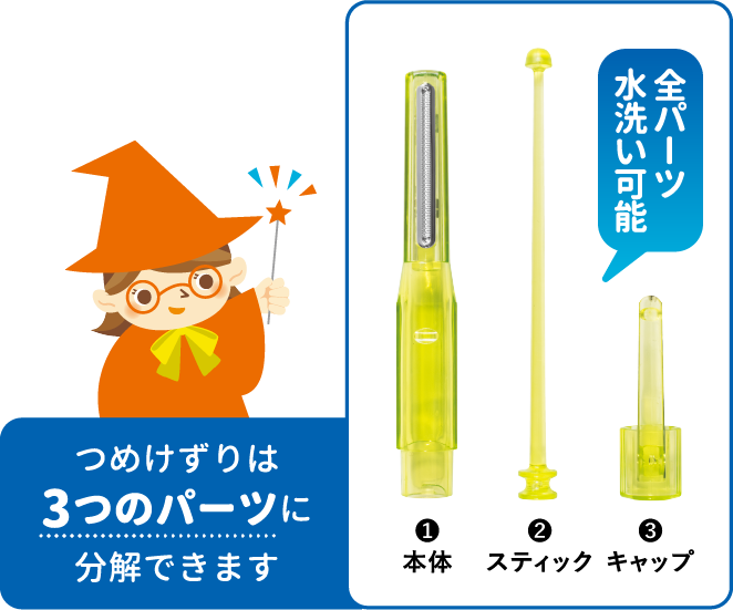 つめけずりは3つのパーツに分解できます 全パーツ水洗い可能